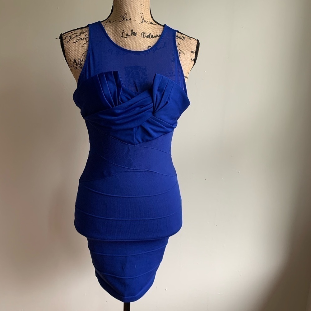 WOW Couture blue bodycon dress ruched detail M